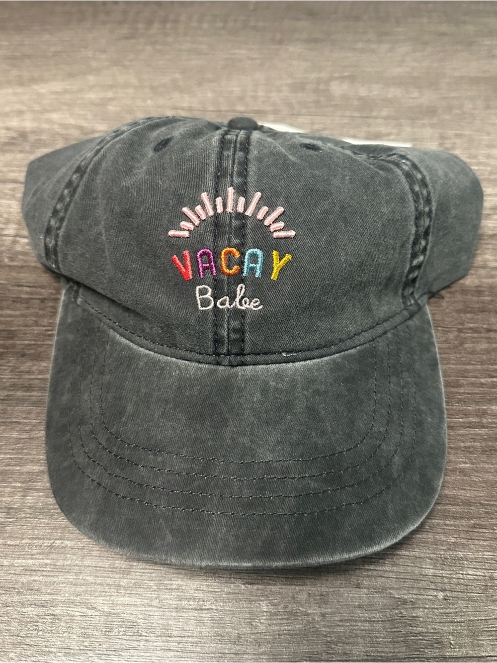 Vacay Babe Embroidered Baseball Cap - Charcoal with Multicolor Embroidery